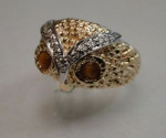 14Kt geelgouden Uil ring. (In goud, verguld en zilver)